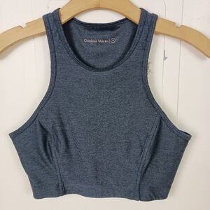 Outdoor Voices Athena Crop Top Navy Blue Heather Medium High Neckline Racerback